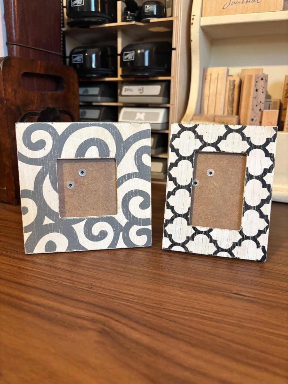Decorative Mini Wooden Photo Frames With Black & White Patterns Set Of 2